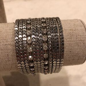 Silver multi chain bracelet with crystals